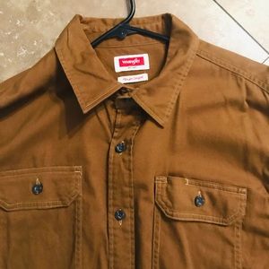 Mens Wrangler Western Wear Long Sleeve Sturdy Brown XL Shirt Thick Cotton